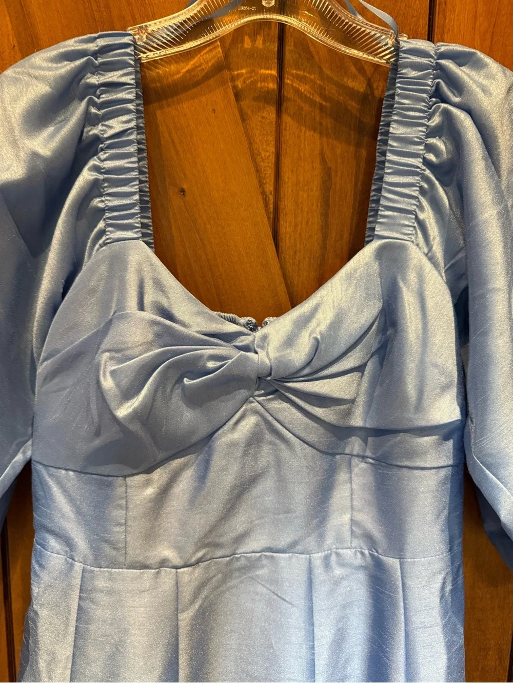 Anthropologie NWT Light Blue Twist Front Puff Sleeve Ruffle Hem Dress XSP